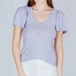 NATION LTD DARCIE FLUTTER SLEEVE TOP LILAC SIZE SMALL S - NEW WITH TAGS!